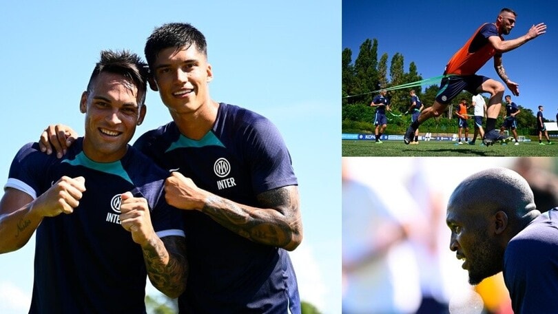 L'Inter si allena con gli elastici. Lautaro e Correa: che carica!