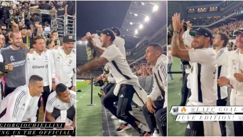 La Juve in delirio per Chiellini: le reazioni pazze di gioia a bordo campo