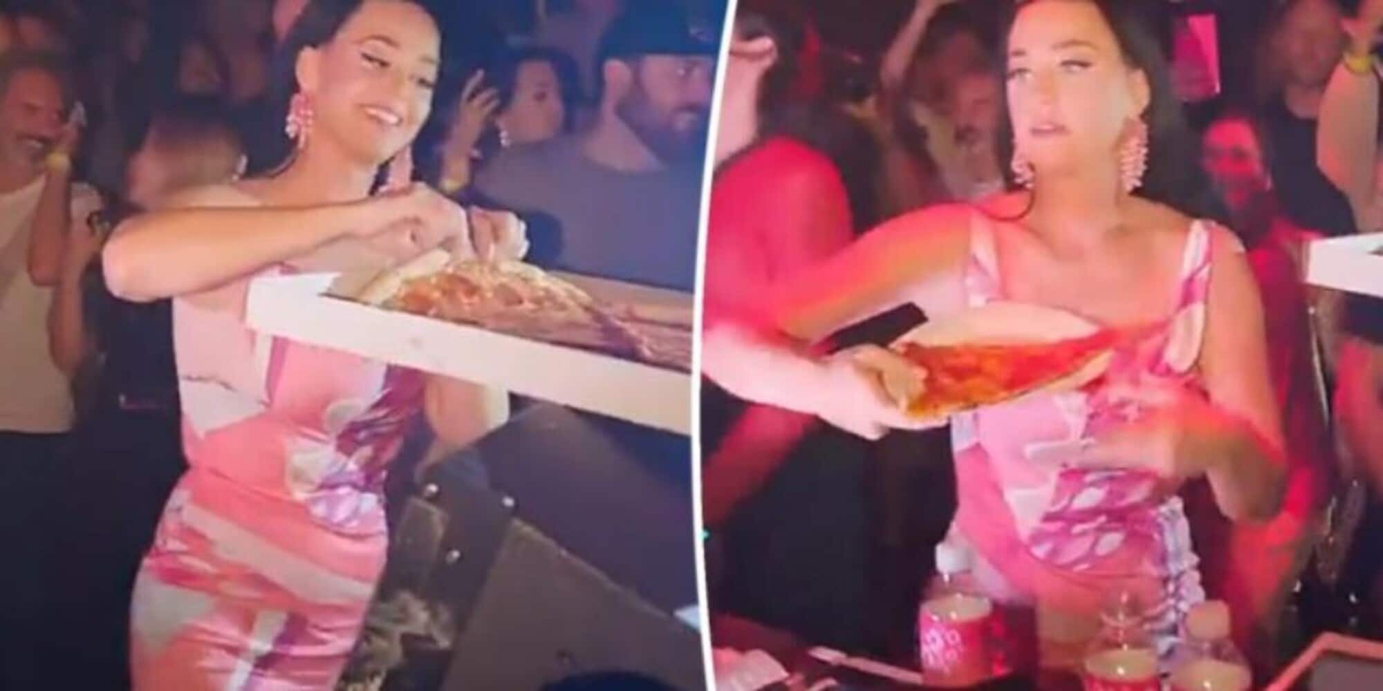 Katy Perry lancia fette di pizza ai fan durante un concerto!