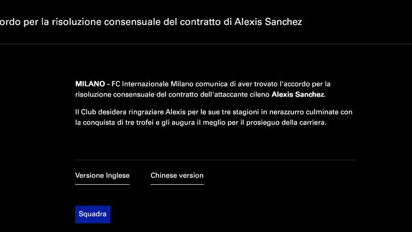 Ufficiale, l'Inter saluta Sanchez