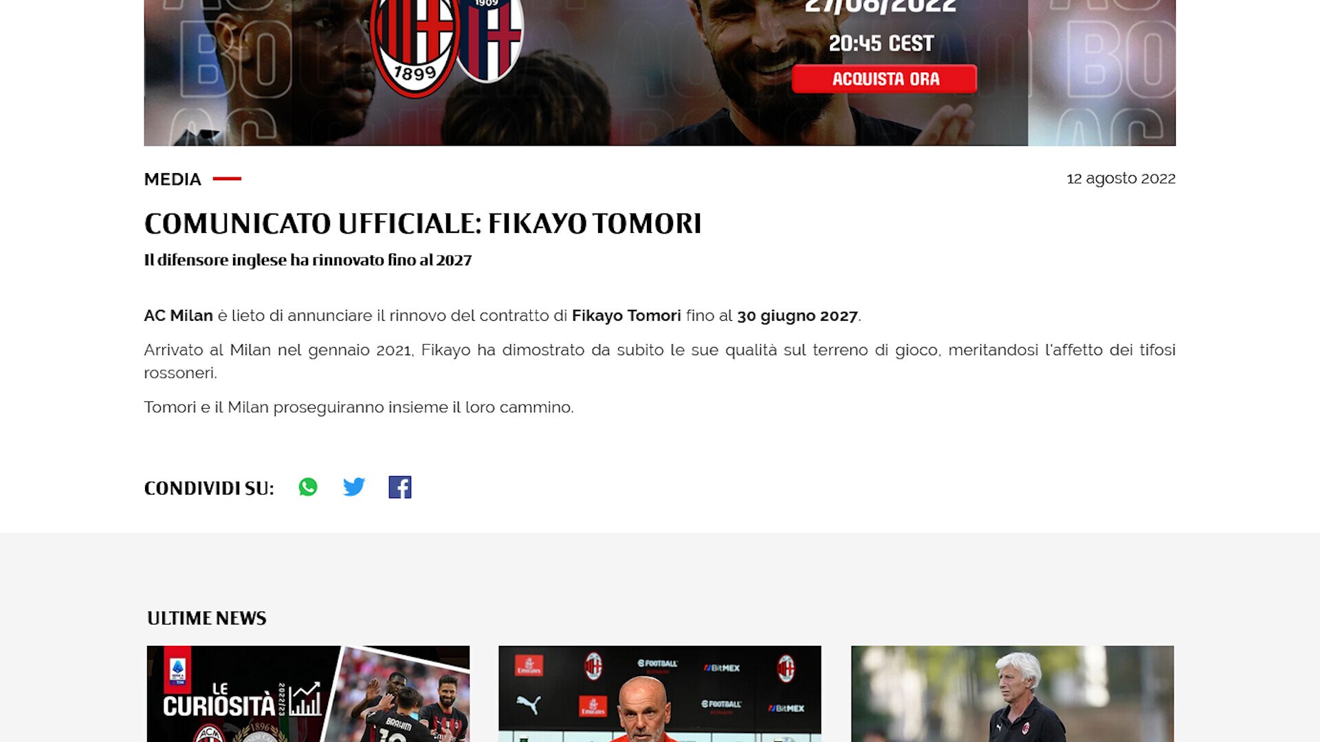 Milan, ufficiale: Tomori ha firmato fino al 2027