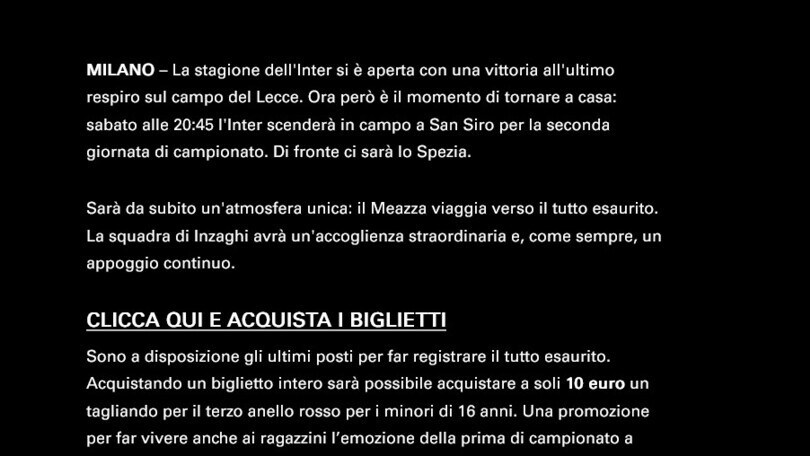Inter-Spezia verso il tutto esaurito