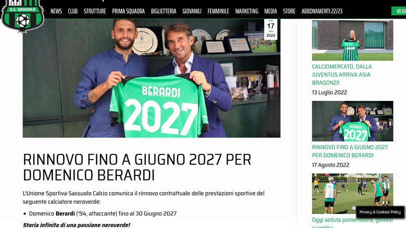 Ufficiale: Sassuolo-Berardi, avanti fino al 2027