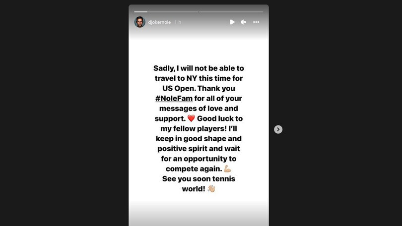 Us Open, Djokovic annuncia: "Non parteciperò"