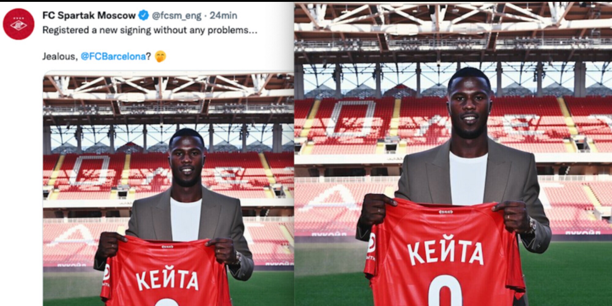 Keita allo Spartak Mosca che twitta: «Un'altra firma senza problemi. Barcellona, sei geloso?»