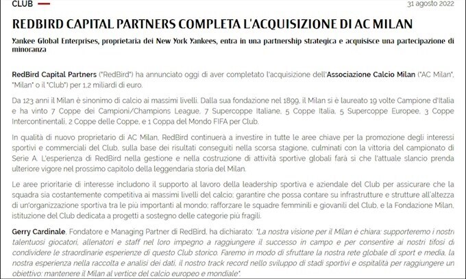 Ufficiale: Redbird nuovo proprietario del Milan