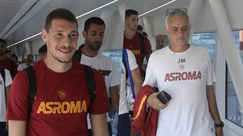Roma in viaggio verso Udine: Belotti sorridente, Mourinho concentrato