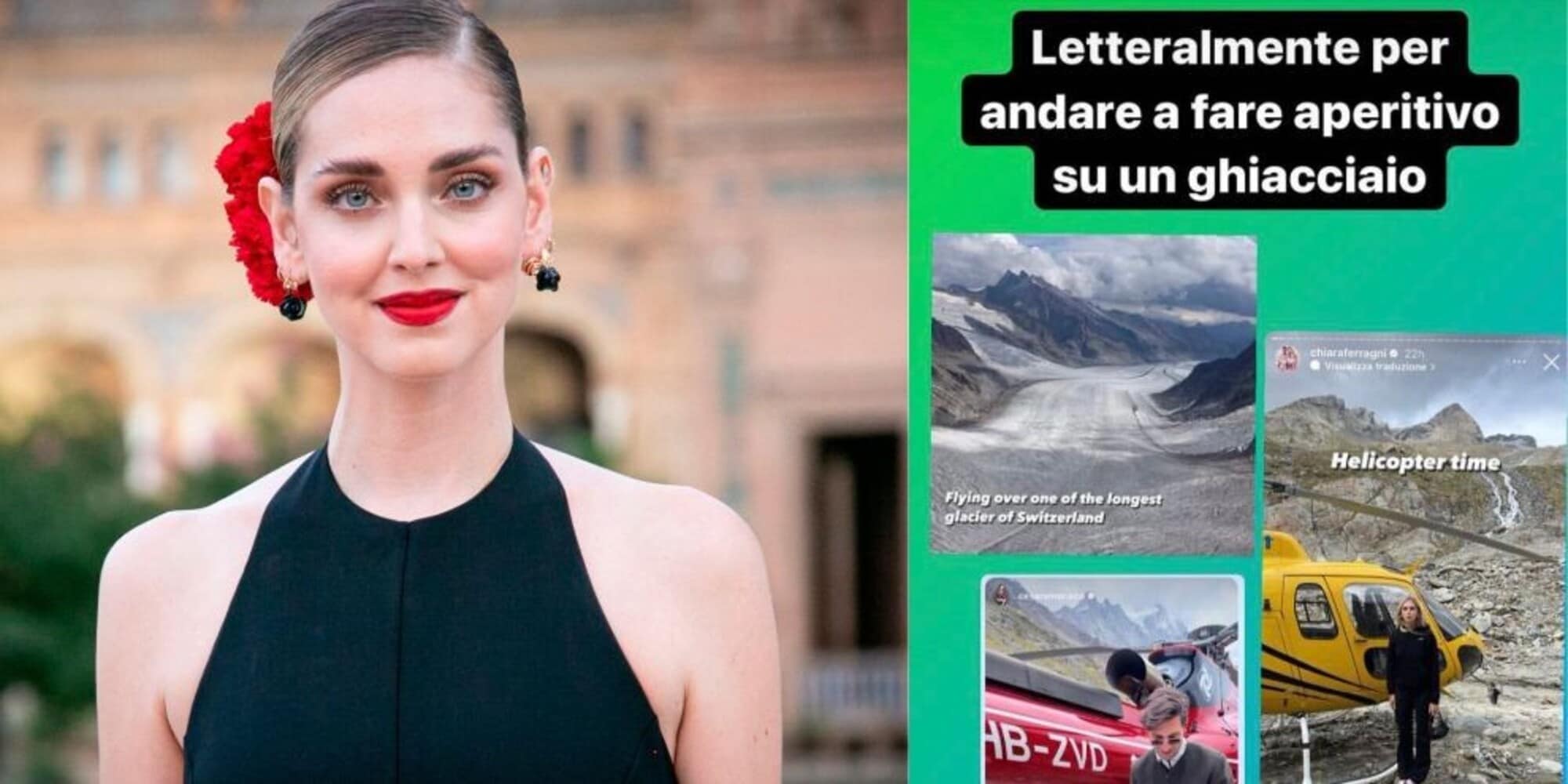 Chiara Ferragni: è bufera per l'aperitivo sul ghiacciaio in elicottero