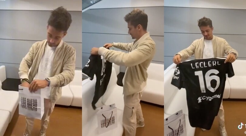 La Juve regala a Leclerc la maglia personalizzata: "È bellissima!"