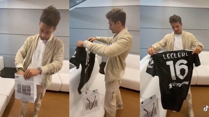 La Juve regala a Leclerc la maglia personalizzata: "È bellissima!"