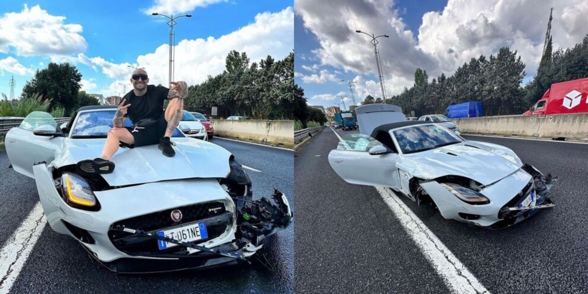 "Ho preso il muro fratellì” si schianta di nuovo e distrugge la Jaguar VIDEO