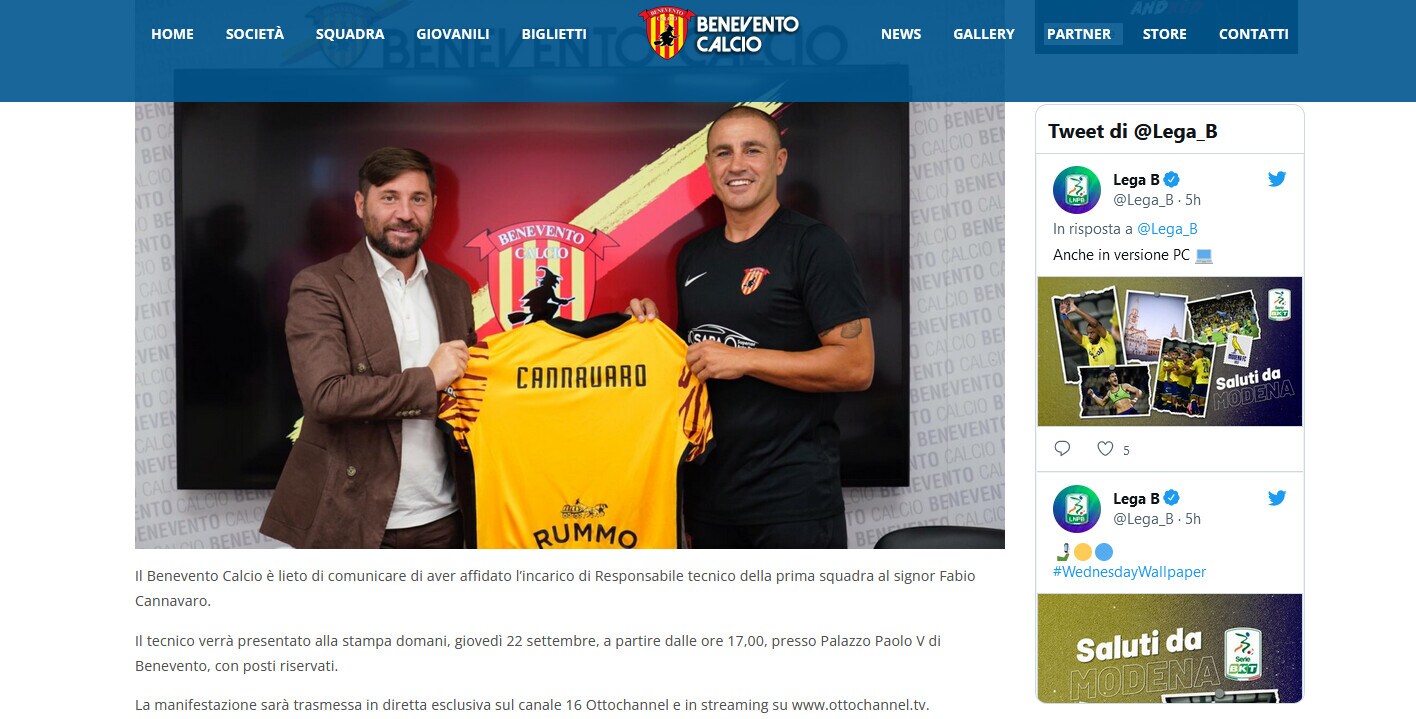 Ufficiale, Benevento: Cannavaro nuovo allenatore
