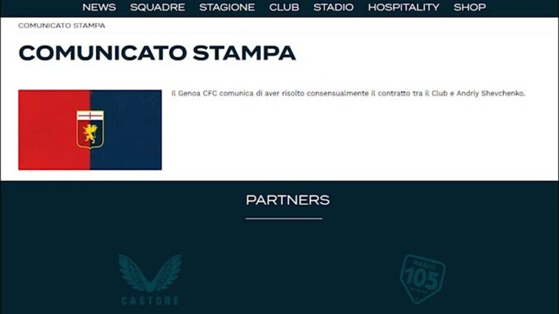 Genoa-Shevchenko: contratto risolto