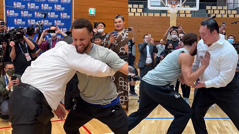 Curry e Klay combattono contro un lottatore di sumo