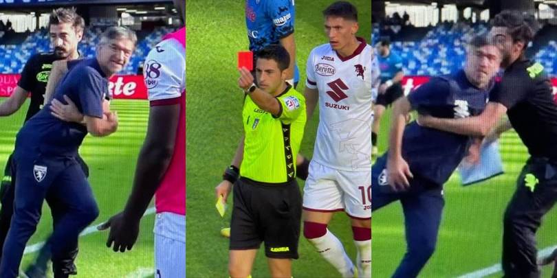 Napoli-Toro, Juric è una furia: protesta e viene espulso