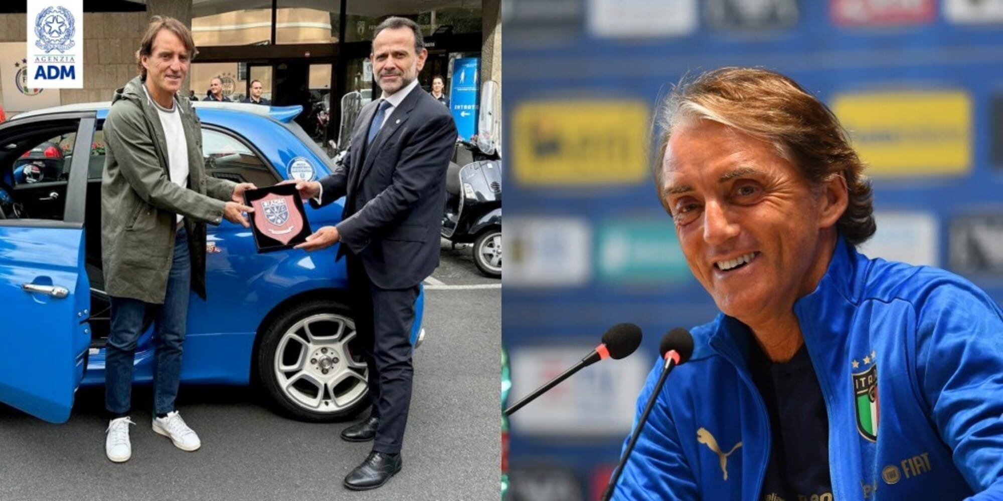 Roberto Mancini riceve una Fiat 500 Abarth sequestrata al narcotraffico
