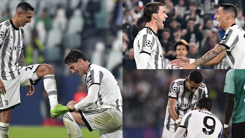 Vlahovic segna e lucida lo scarpino a Di Maria: il gesto dopo il gol