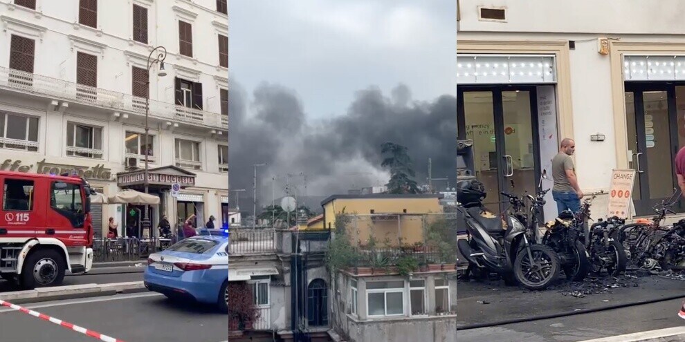 Roma, moto e scooter in fiamme: il grave incendio a Termini