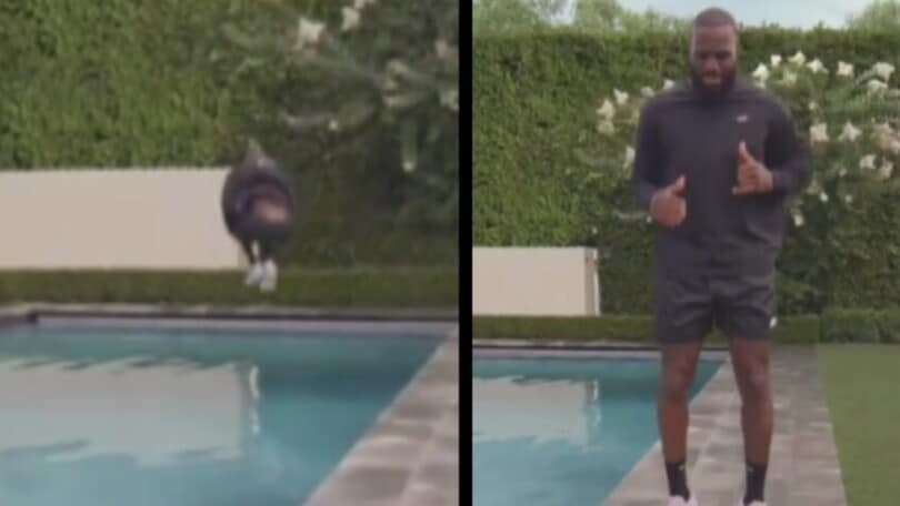 LeBron James esce dalla piscina con un salto