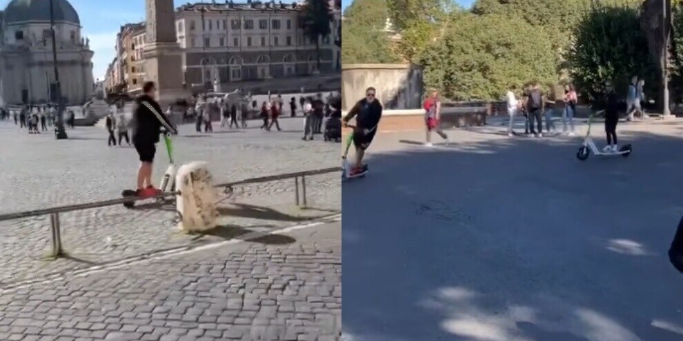 Russell Crowe scopre le meraviglie di Roma a bordo di un monopattino