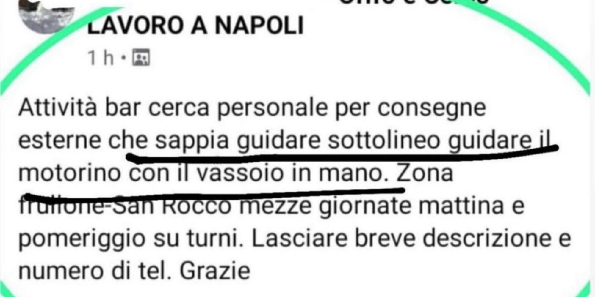 Bar di Napoli cerca cameriere che guidi il motorino con vassoio in mano