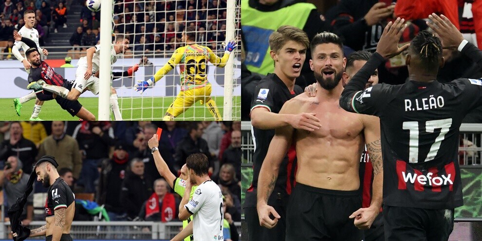 Giroud come Milik: decide Milan-Spezia con un capolavoro e si fa espellere