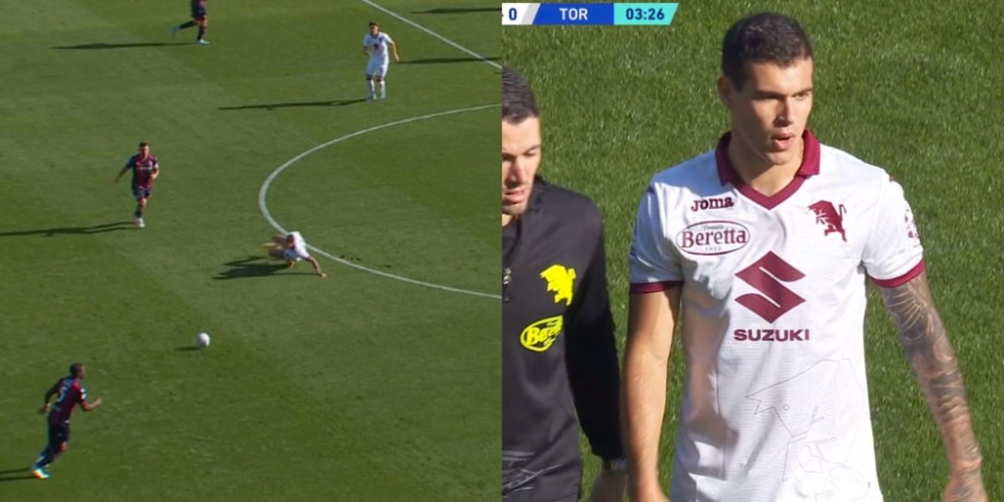Pellegri, incredibile infortunio al calcio d'inizio di Bologna-Torino FOTO