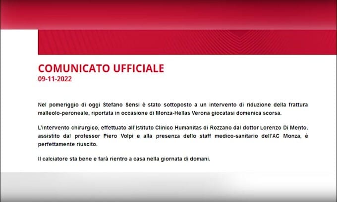 Monza, per Sensi intervento perfettamente riuscito