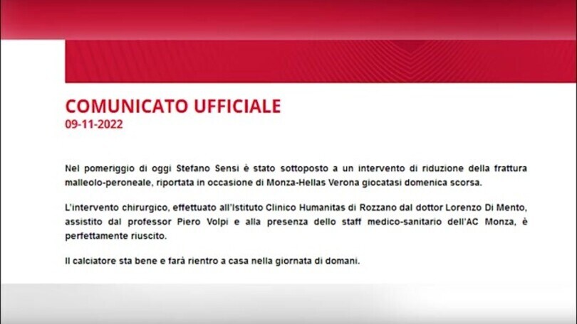 Monza, per Sensi intervento perfettamente riuscito