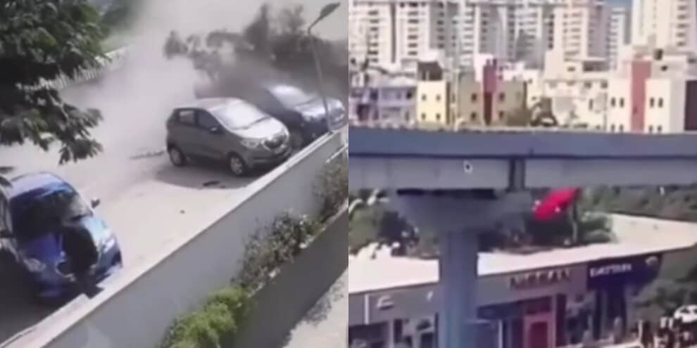 A tutto gas sul ponte, perde il controllo dell'auto e precipita giù: il video è sconvolgente