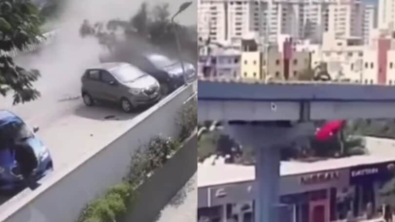 A tutto gas sul ponte, perde il controllo dell'auto e precipita giù: il video è sconvolgente