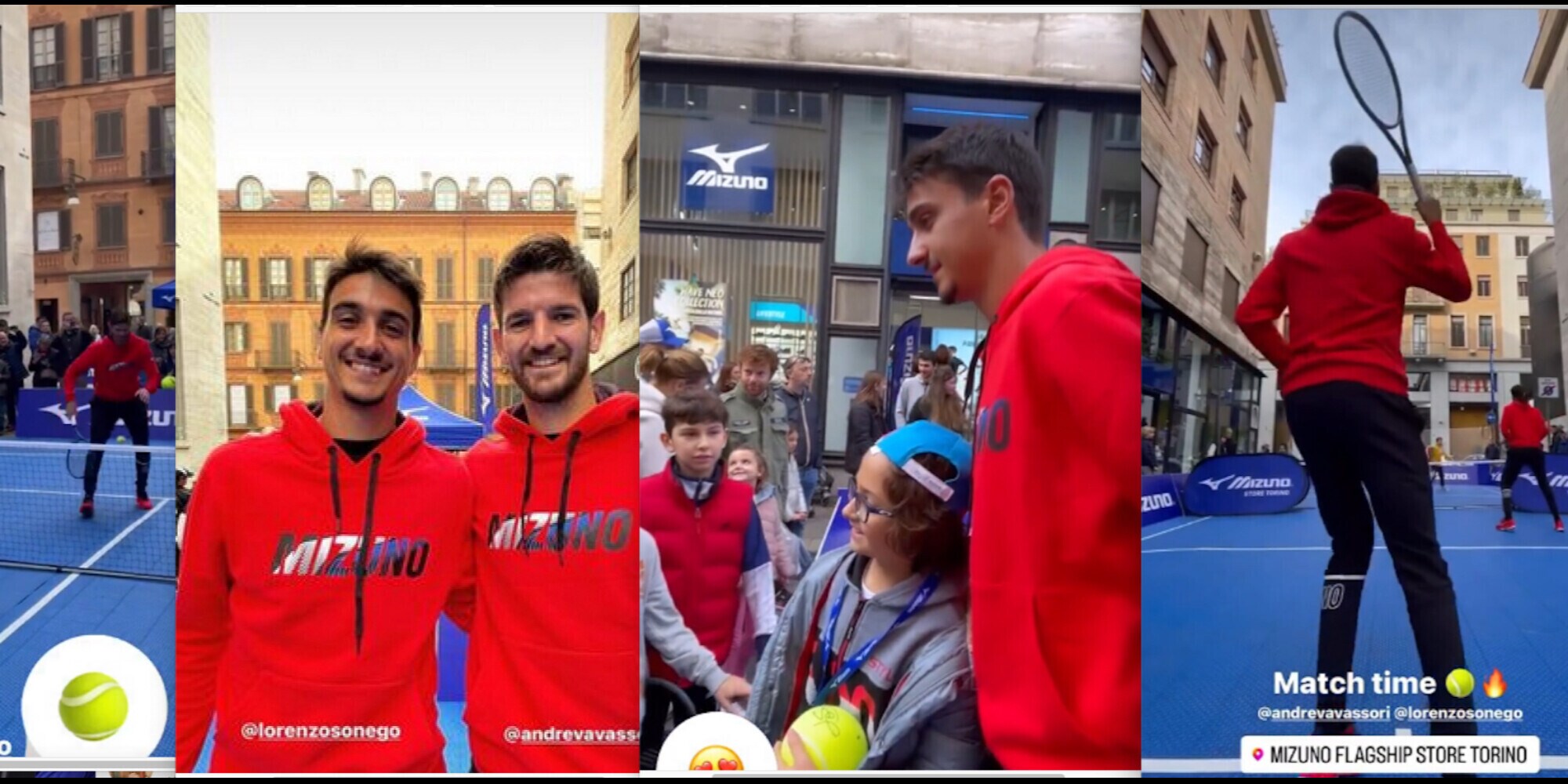 Torino: Sonego e Vavassori, lo spettacolo del tennis per strada con i tifosi