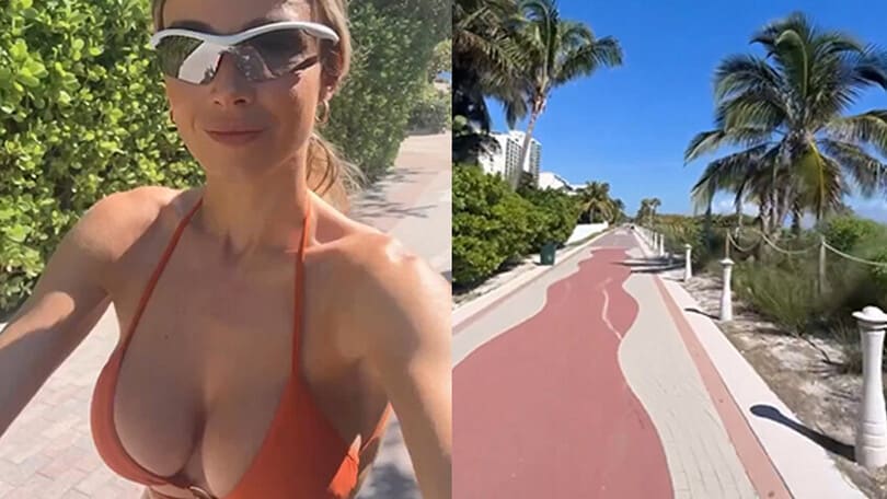 Diletta in bikini pedala per le vie di Miami… ma non è da sola