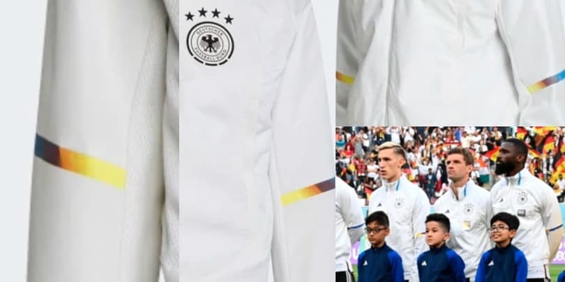 Germania e Giappone in campo con la stessa felpa, quella striscia arcobaleno...