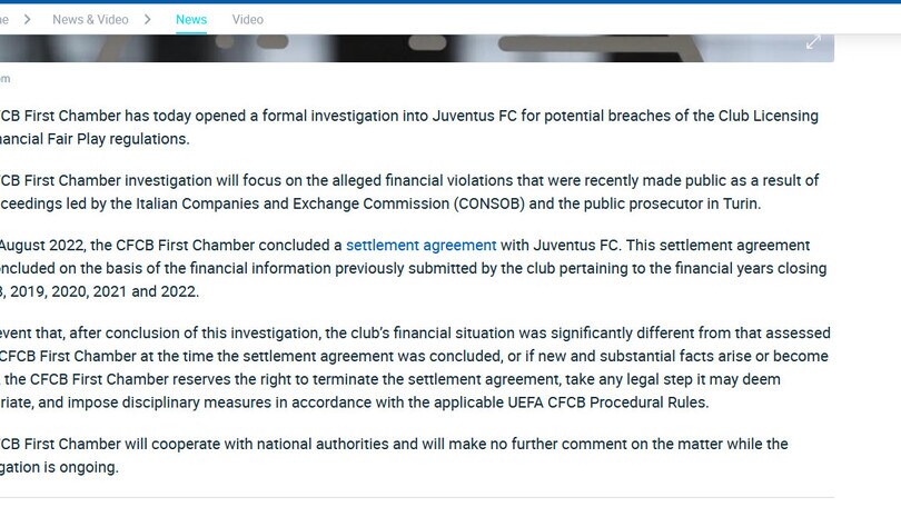 Juve, aperta indagine Uefa su caso plusvalenze