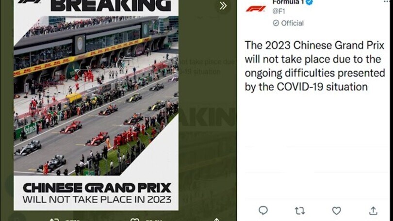 F1, niente Gp di Cina nel 2023