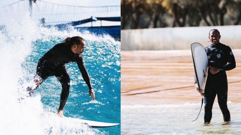 Lewis Hamilton che portento tra le onde: è un campione anche col surf!