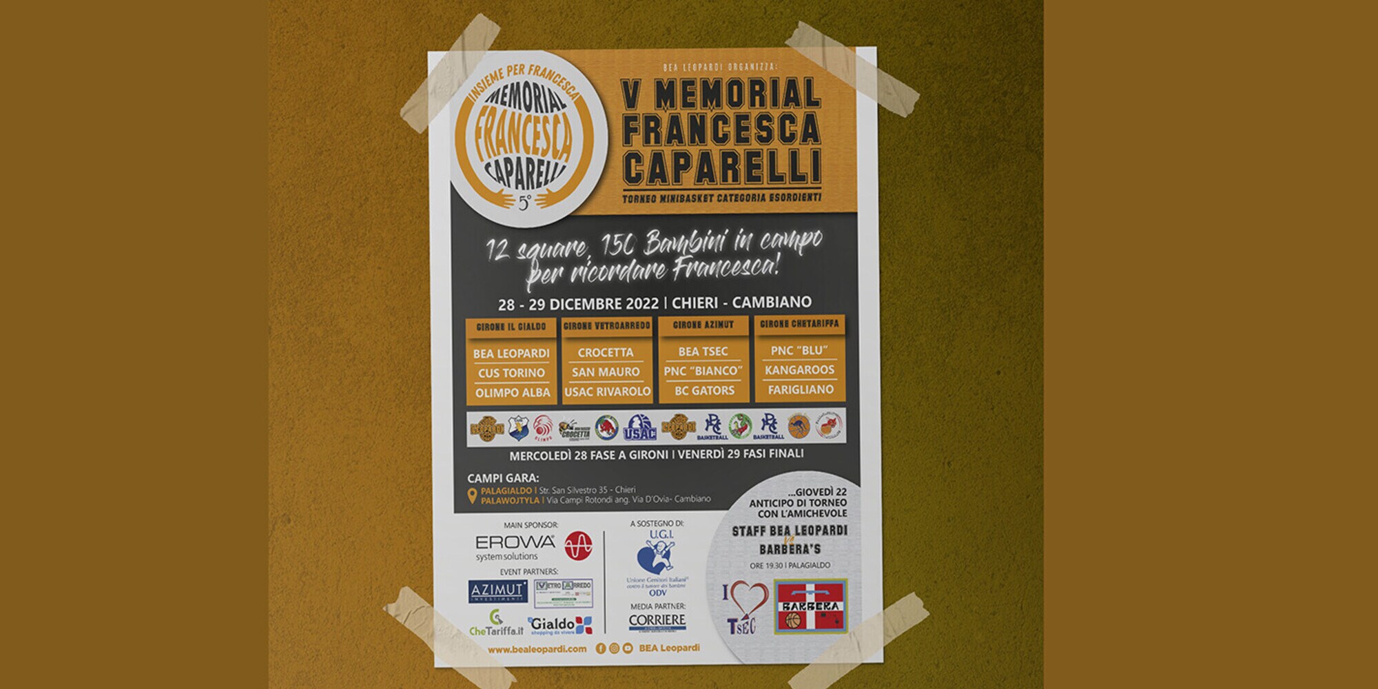 BEA Chieri, parte oggi la quinta edizione del Memorial Caparelli