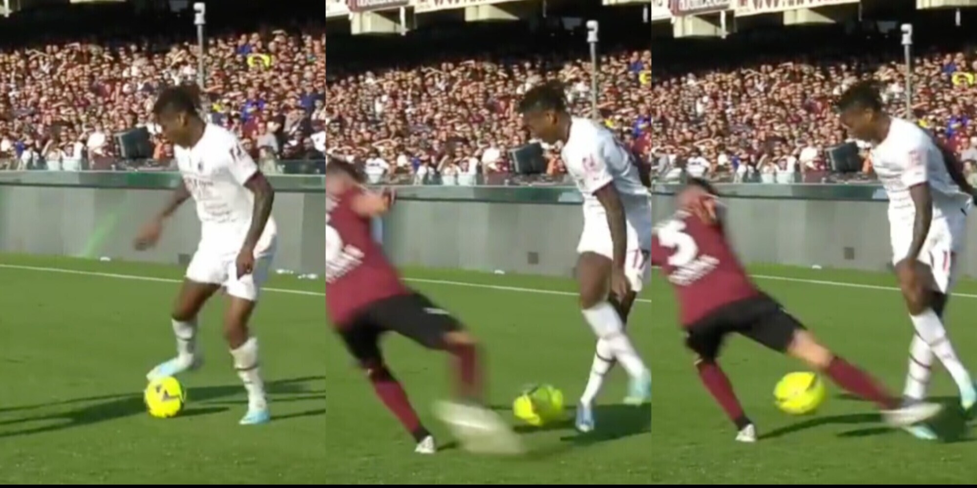 Leao, Salernitana-Milan e il dribbling pazzesco: tunnel di tacco FOTO