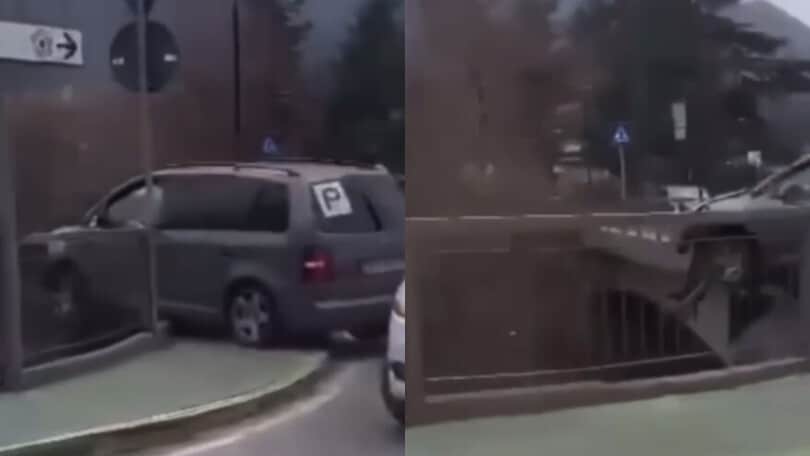 Brescia, sfonda la ringhiera del ponte e resta a picco sul fiume