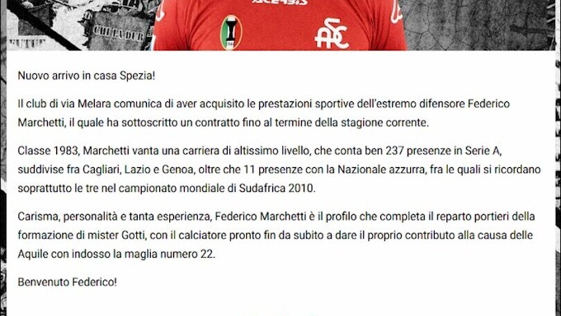 Spezia, ingaggiato Federico Marchetti