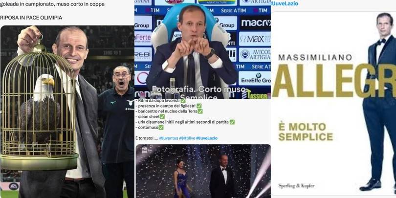 Da Olimpia in gabbia al ritorno del corto muso di Allegri: le reazioni social dopo Juve-Lazio