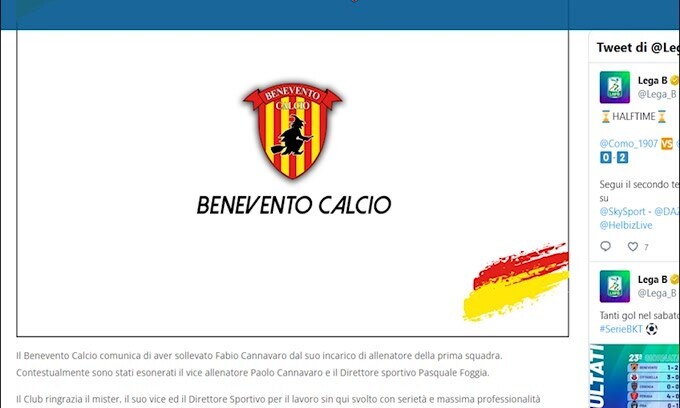 Ufficiale, il Benevento ha esonerato Fabio Cannavaro