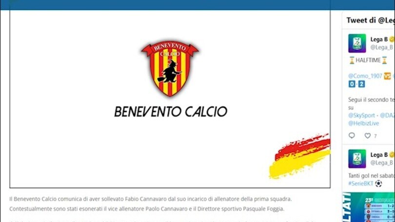 Ufficiale, il Benevento ha esonerato Fabio Cannavaro