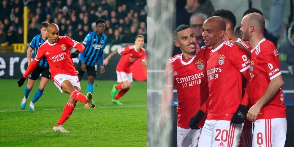 Joao Mario su rigore e Neres, il Benfica passa contro il Club Brugge