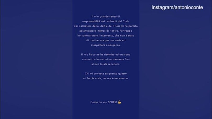 Conte deve riposare, il messaggio social: "Ho sottovalutato l'intervento"