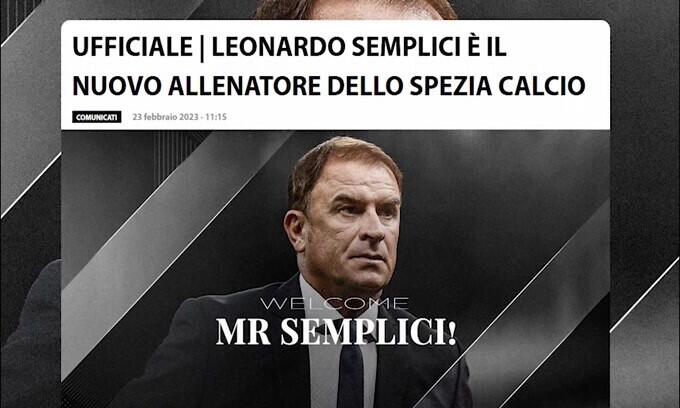 Spezia, ufficiale Semplici: il comunicato