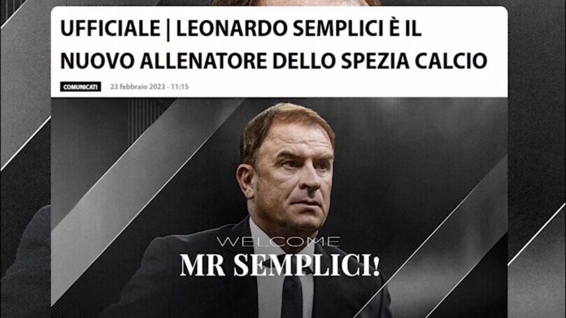 Spezia, ufficiale Semplici: il comunicato