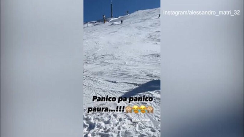 Federica Nargi e l'attacco di panico sugli sci, Matri se la ride: il video social