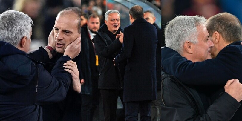 Allegri e Mourinho, risate e abbracci prima di Roma-Juve